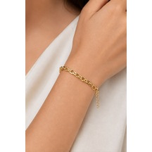 Altın Renk Ezme Zincir Unisex Çelik Bileklik - 3918