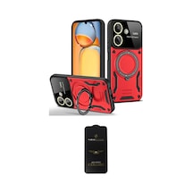 Cep Xiaomi Uyumlu Redmi 13c Kılıf Kıvılcım Modern Serisi İkili Koruma Seti Najmaddin Kırmızı