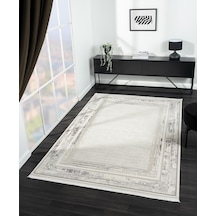 Feel Fl003a Beyaz Halı Modern Çerçeve Desenli Akrilik Pamuk Taban Salon Halısı Yatak Odası Koridor