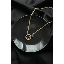 Altın Kaplama Nazar Boncuklu İtalyan Zincir Detaylı Çeyrek Takılan Çelik Kolye - Altın