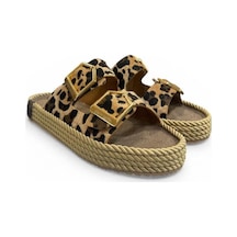 Pierre Cardin Leopar Anatomik Çift Bantlı Ayarlı Bayan Terlik Kahverengi