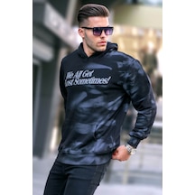 Madmext Siyah Baskılı Kapüşonlu Sweatshirt 5897