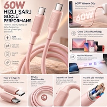 60w Usb Type-c To Type-c Hızlı Şarj Kablosu, Premium Dokulu Silikon, 1m