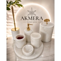 Akmera Elite 7 Parça %100 Gerçek Mermer Banyo Seti Altın - Beyaz