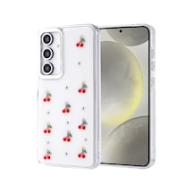 Zore Galaxy S24 Fe Kılıf Airbag Tasarımlı Simli Şeffaf Nvth Kutup Kapak - Kiraz