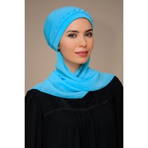 Bebe Mavisi Pratik Hazır Geçmeli Tesettür Bone Sandy Kumaş Örgülü Çok Renkli