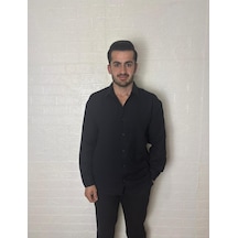 Erkek Müslin Keten Uzun Kollu Gömlek Siyah