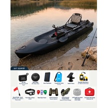 Sup Pro Tek Kişilik Pedallı Balıkçı Kanosu Siyah Seti