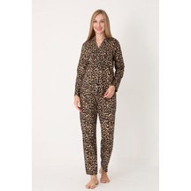 Nbb Kadın Leopar Desen Wild Önden Düğmeli Pijama Takım LEOPAR