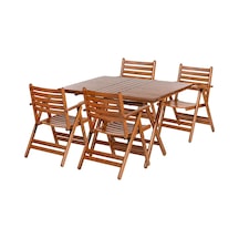 London Atina Ahşap Bahçe Balkon Takımı: 80X160 Masa + 4 Sandalye