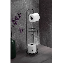 Ömür Boyu Paslanmaz Ayaklı Wc Kağıtlı Yedek Kağıt Hazneli Tuvalet Kağıtlığı Yuvarlak Siyah