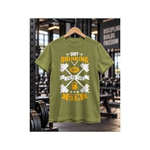 Segungear Quitdrinking Erkek Regular Fit Baskılı Spor Tişört Haki - 931822259 Haki