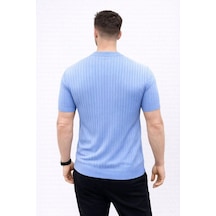 Vexor Erkek Kısa Kol Fitilli Triko T-shirt Yazlık Hakim Yaka Tişört - Bebek Mavisi Çok Renkli