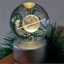 Işıklı Cam Gece Lambası Küre Kristal Renk Değiştiren Led Işıklı Dekoratif Hediyelik Satürn Kızı Beyaz