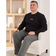 Pijamoni Erkek Battal Bisiklet Yaka Penye Uzun Kol Pijama Takımı 6700/5 - 1 Adet Siyah