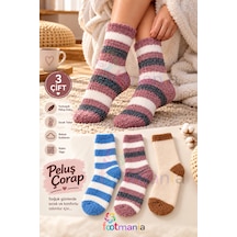 Footmania 3''lü Kadın Renkli Peluş Sıcak Çorap Seti Soft Touch Çok Renkli