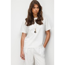 Mizalle Basic Düz Suprem Ekru T-shirt