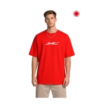 Kırmızı Oversize Tişört Unisex %100 Pamuk Limited Edition Baskılı Salaş Streetwear T-shirt Kırmızı