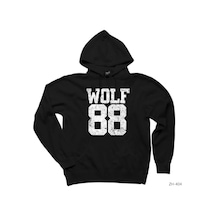 Wolf 88 Siyah Kapşonlu Sweatshirt Hoodie Siyah