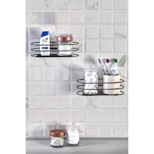 2' Li Banyo Düzenleyici - Yapışkanlı Banyo Ve Mutfak Rafı - Siyah Toparlayıcı Banyo Aksesuarı Şampuanlık Sabunluk Siyah