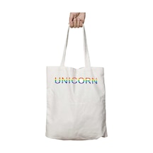 Art Hediye Unicorn Gökkuşağı Yazı İki Tarafı Kalıcı Baskılı Yıkanabilir Çanta Çok Renkli