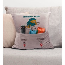 Bk Gift Eğlenceli Tasarımlı Organizer Kumanda Ve Atıştırmalık Cepli Pembe Kırlent Yastık- 6, Ev Dekoru, Ev Hediyesi Sarı