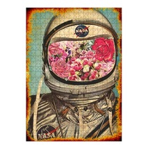 Tablomega Ahşap Mdf Puzzle Yapboz Çiçek Tarlasında Astronot