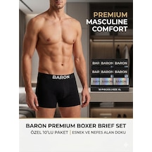Baron Likralı Erkek Boxer , 10 Lu Pakette , Ucuz Kaliteli Erkek İç Giyim , Rahat Nefes Alan Kumaş Siyah