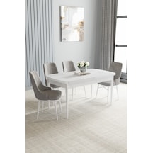 Jusie Beyaz 80x132 Açılabilir Mutfak Masası Takımı 4 Adet Sandalye Cappucino