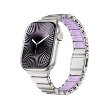 Apple Watch 38mm Uyumlu Kordon Premium Metal Kasa Silikon İç Kısım Tasarım Gümüş-lila