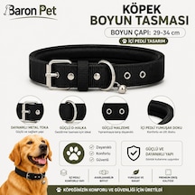 Pedli Zilli Köpek Boyun Tasması 29-34 Cm 2 Cm İçi Pedli Metal Tokalı - Siyah