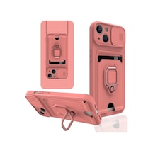 Apple iPhone Uyumlu  15 Uyumlu Kılıf Zuma Kartvizitli Yüzüklü Silikon - Pembe