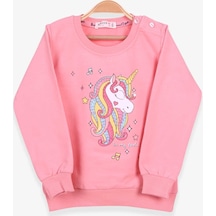 Breeze Kız Çocuk Sweatshirt Baskılı Pullu Unicorn 2-6 Yaş, Somon (541263967)