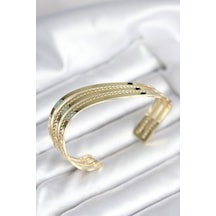 Eğik Şerit Model Gold Renk Pirinç Kadın Bileklik Altın