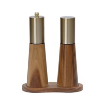 Besthome1 Altın Renk Ahşap Tabanlı Manuel Tuz Ve Karabiber Değirmeni Paslanmaz Çelik Mutfak Aksesuarı Altın Altın