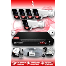 Bayicam 5 Kameralı Süper 5 Dış Kamera Set 320 GB 5 MP 2K Net Gece Görüşlü Güvenlik Kamerası Sistemi