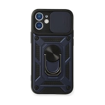 Apple iPhone Uyumlu  12 Kılıf Pars Lens Yüzüklü Silikon - Lacivert