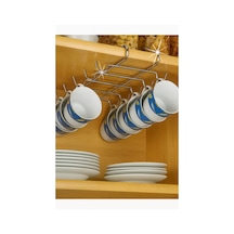 Krom Metal 10 Kancalı Fincan Kupa Bardak Askısı Dolap İçi Kancalı Fincan Askılığı Metal 28 X 13 Gri Diğer