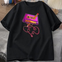 Tarzsokak 80s Kaset Bant Kalem Baskılı T-shirt 1980s Retro Vintage Gerileme Müzik T Shirt Erkek Giyim B 3069 Siyah