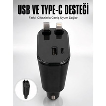 Tr Araç Çakmaklık Şarj Cihazı 120w Type-c & Lightning Kablolu Çoklu Hızlı Şarj İstasyonu