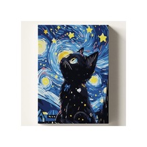 Kendin Yap Sayılarla Boyama Kiti, Yıldızlı Kedi Temalı Tuval 40x50 Cm