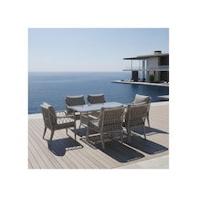 Dora Garden Home Defne 6 Kişilik Rattan Bahçe Balkon Mutfak Masa Takımı Açık Gri Siyah Çizgili