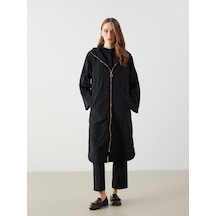 Lcwaıkıkı Classic Siyah Kapüşonlu Düz Oversize Kadın Tunik
