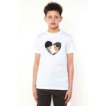 Tshirthane Stanger Things Mike & Eleven Love Baskılı Unisex Çocuk Beyaz T-S