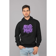 Nevermind Unisex Oversize Kapüşonlu Sweatshirt - Graffiti Yazı Baskılı Stre Siyah