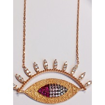 Keskin Gümüş 925 Ayar Gümüş Zirkon Taşlı Nazar Göz Figürlü Eyes Of The Sun Gold Kadın Kolye 62