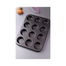 12 Bölmeli Muffin Kek Bakeware Metal Fırın Kek Kalıbı Profesyonel Güzel Tatlı Kalıbı Cupcake Tart Siyah