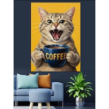 Ahşap Tablo Kahve Sever Kedi Portresi