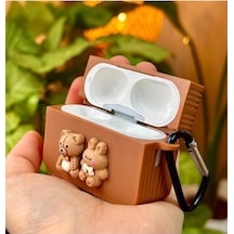 Airpods Pro - Airpods Pro2 İle Uyumlu Ayıcık Tasarımlı Kalın Silikon Kılıf - Kahve
