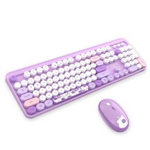 Geezer Hello Bear Kablosuz Klavye Mouse Seti 2.4g Sevimli Ayıcık Desenli Yuvarlak Tuşlu 104 Tuş Renkli Set Optik